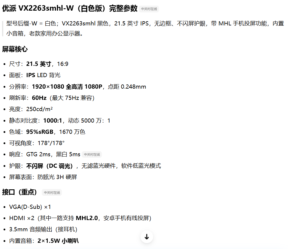 出售的显示器参数