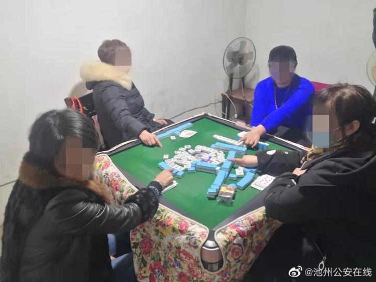 城北某小区居民家中私设棋牌室赌博,民警突击检查抓获八人