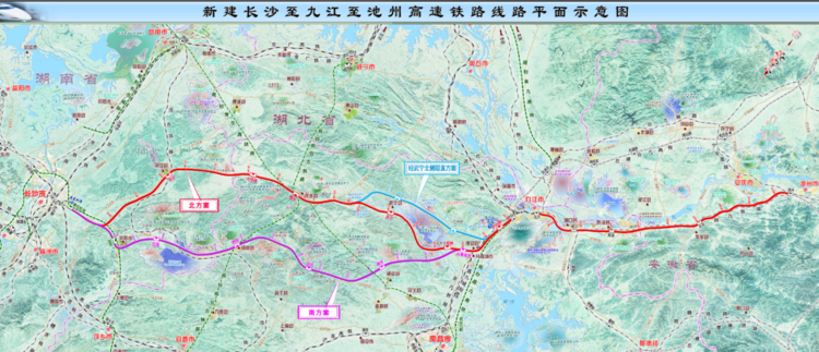 新建长沙至九江至池州高速铁路线路平面示意图
