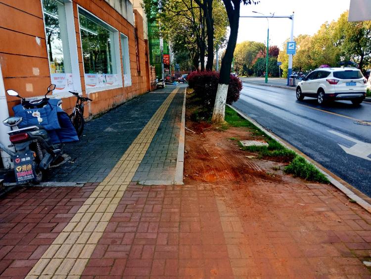 人行道上跑汽车,道路下陷了,绿化被毁了,望重视!